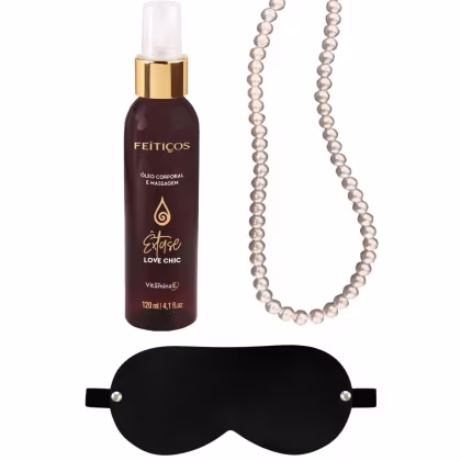Imagem do produto Love Chic - Kit Óleo de Massagem Relaxante Colar de Perolas e Tapa Olho