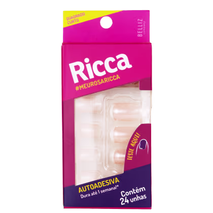 Imagem do produto Ricca Quadrado Curto Francesinha Rosa e Branco - Unhas Postiças (24 Unidades)