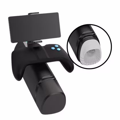 Imagem do produto Masturbador Masculino Joystick Vai e Vem Vibração Suporte Celular 21,6cm x 9,1cm Recarregável Preto