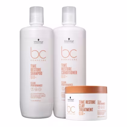 Imagem do produto Kit Schwarzkopf Bc Time Restore Q10+ - Shampoo 1L + Condicionador 1L + Máscara 500ml