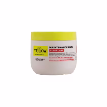 Máscara de manutenção da cor Yellow Professional, em embalagem branca e amarela, com rótulo indicando "Color Care" e "Powered by Color-Lock & Pro-Shine".