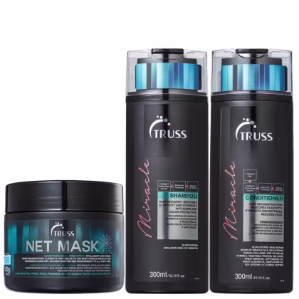 Kit TRUSS Miracle + Net Mask Trio Care, 3 produtos.