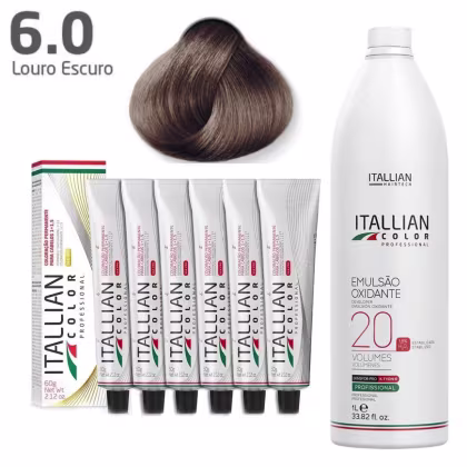 Imagem do produto Kit 6 Coloração Itallian Color 6.0 Louro Escuro 60g + Emulsão Oxidante Oxi 1Lt