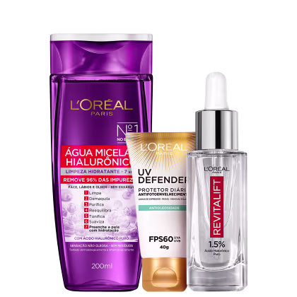 Imagem do produto Kit L'Oréal Paris Hialurônico & UV Defender (3 produtos)