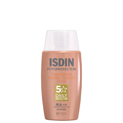 Frasco de protetor solar ISDIN Fotoprotector Fusion Water Magic Color Media, com fator de proteção solar 50.