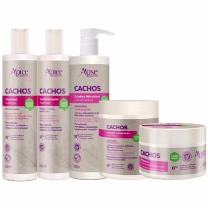 Imagem do produto Kit Apse Cachos 5 Itens Tratamento Capilar Completo Grande Vegano Higienização Limpeza Finalização