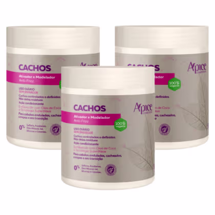 Imagem do produto Kit 3 Ativador E Modelador De Cachos Apse Vegano Anti Frizz Creme De Pentar Uso Diario 1.5kg