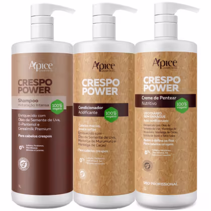 Imagem do produto Kit Apse Crespo Power Shampoo + Condicionador + Creme De Pentear Nutritivo Vegano Grande Litro