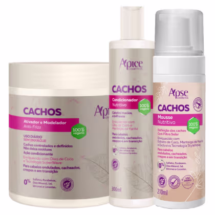 Imagem do produto Kit Apse Cachos Condicionador + Mousse + Ativador Tratamento Capilar Cacheado Vegano