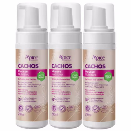 Imagem do produto Kit 3 Mousse Nutritivo Capilar Apse Apice Cachos Vegano Cabelo Cacheado 210ml