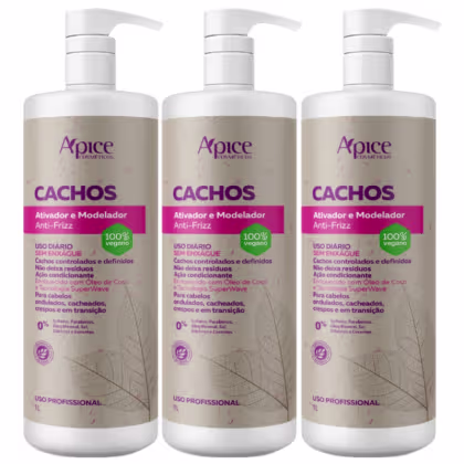 Imagem do produto Kit 3 Ativador E Modelador De Cachos Apse Apice Vegano Anti Frizz Creme De Pentar Uso Diario 1L