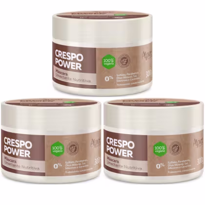 Imagem do produto Kit 3 Mascara Nutrição Apse Apice Crespo Power Umectante Cabelo Profissional Vegano 300g	