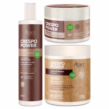 Imagem do produto Kit Apse Crespo Power Gelatina + Mascara + Creme Pentear Nutritivo Cabelo Vegano Completo	