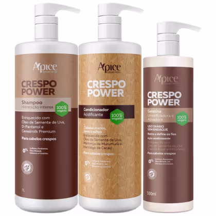 Imagem do produto Kit Apice Crespo Power Shampoo Condicionador Gelatina Profissional Litro Grande Cabelo Vegano
