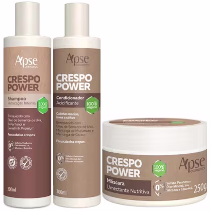 Imagem do produto Kit Crespo Power com Shampoo 1L, Condicionador 1L e Máscara Nutritiva 500g Apse Cosmétics - 3 Itens