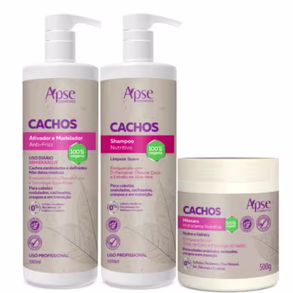 Imagem do produto Kit Shampoo 1L, Máscara 500g e Ativador Modelador de Cachos 1L Apse Cosmétics - 3 Itens