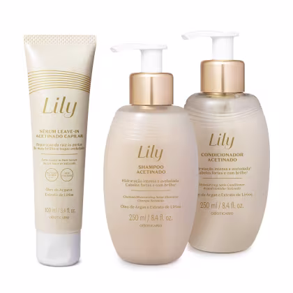 Imagem do produto Combo Lily Acetinados: Shampoo 250ml + Condicionador 250ml + Sérum Leave-in 100ml
