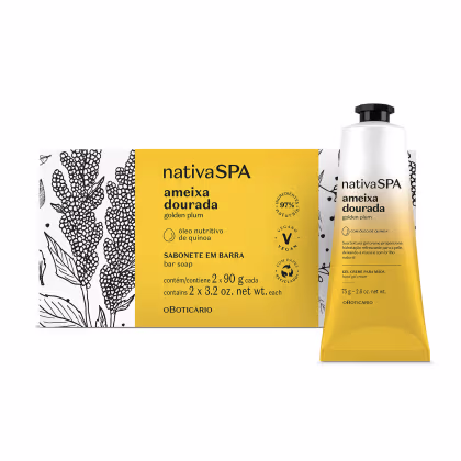Imagem do produto Combo Presente Nativa SPA Ameixa Dourada: Sabonete em Barra 2x90g + Gel Creme Mãos 75g