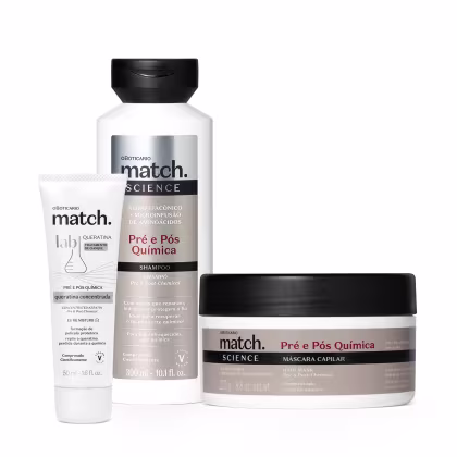 Imagem do produto Combo Match Science Pré e Pós-Química: Shampoo 300ml + Máscara 250g + Queratina Concentrada 50ml