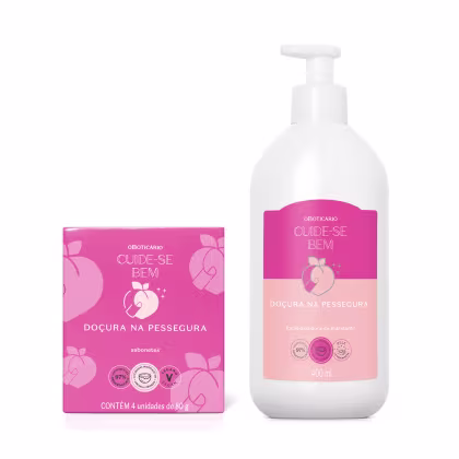 Kit Cuide-se Bem Doçura na Pessegura o Boticário: Loção Corporal 400ml + Sabonetes em Barra 4x80g