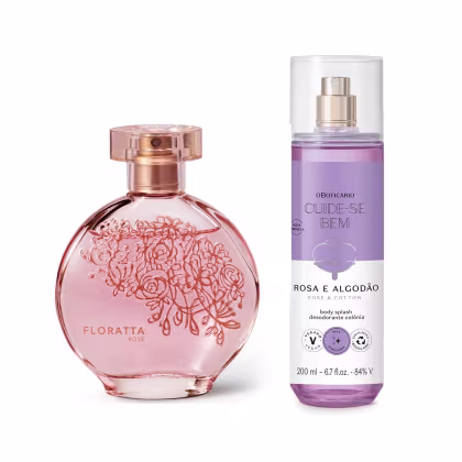 Imagem do produto Combo Floratta Rose Desodorante Colônia 75ml + Body Splash Cuide-se Bem Rosa e Algodão 200ml