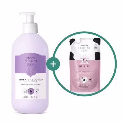Imagem do produto Combo Cuide-se Bem: Loção Corporal Rosa e Algodão 400ml + Refil Deleite 350ml