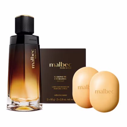 Imagem do produto Combo Malbec Pure Gold: Desodorante Colônia 100ml + Sabonete em Barra 2x80g