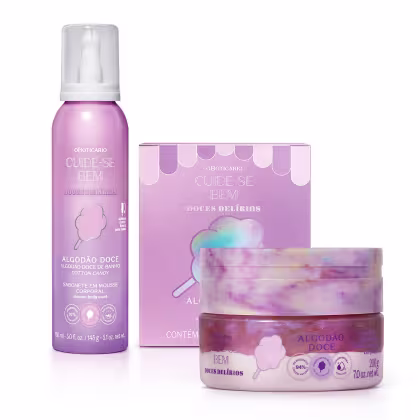 Imagem do produto Combo Cuide-se Bem Doces Delírios Algodão Doce: Sabonetes em Barra 4x80g + Sabonete Em Mousse Corporal 150ml + Creme Duo Desodorante Hidratante 200g