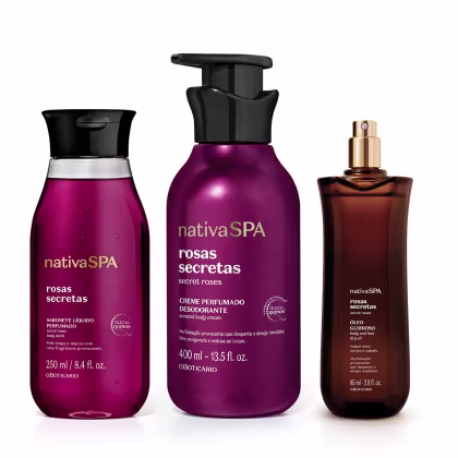 Imagem do produto Combo Nativa SPA Rosas Secretas:  Sabonete Líquido 250ml + Óleo Multifuncional Corpo E Cabelos 85ml + 1 Creme Perfumado Corporal 400ml