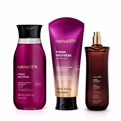 Imagem do produto Combo Nativa SPA Rosas Secretas:  Sabonete Líquido 250ml + Óleo Multifuncional Corpo E Cabelos 85ml +Óleo Em Creme Corporal 175g