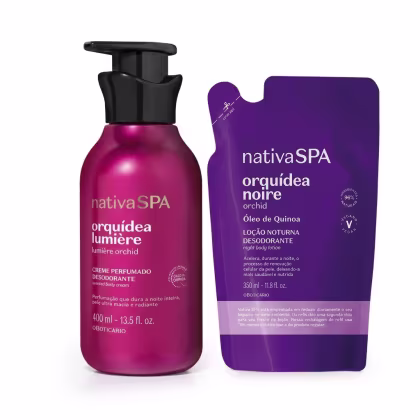 Imagem do produto Combo Nativa SPA Orquídea: Creme Perfumado Lumière 400ml + Refil Loção Noturna Noire 350ml