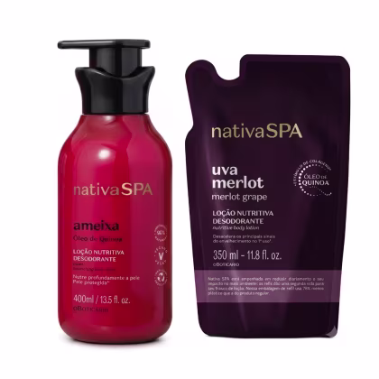 Imagem do produto Combo Nativa SPA Ameixa e Uva Merlot: Loção Hidratante Corporal 400ml + Refil Loção Nutritiva Corporal 350ml