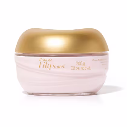 Creme hidratante Lily Soleil em embalagem de 200g com tampa dourada, apresentando rótulo com o nome do produto em destaque.
