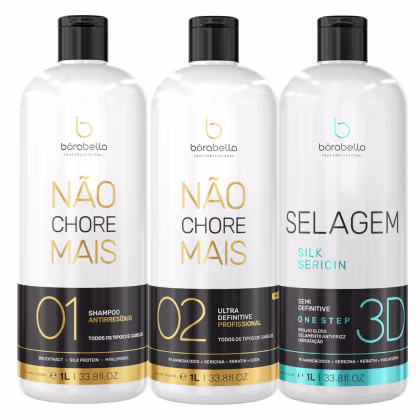 Kit Borabella Não Chore Mais + Selagem Silk Sericin, 3 produtos.
