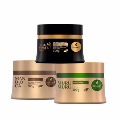 Kit Haskell com máscaras das linhas Mandioca, Murumuru e Cavalo Forte de 300g cada