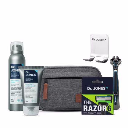 Kit Dr. Jones The Razor 6 Barbear Clássico + Suporte, 6 produtos.