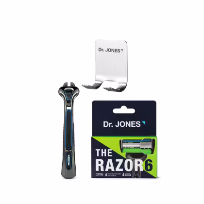 Kit Dr. Jones The Razor 6 + Suporte, 3 produtos.