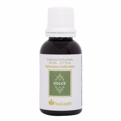 Frasco de essência perfumada da coleção Splendore da marca Kailash, com 20 mL de conteúdo. O rótulo apresenta o nome "Dolce" em destaque, com o logotipo da marca.