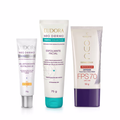 Imagem do produto Combo  Neo Dermo Proteção: Esfoliante Facial 75g + Pro Serum 30g + Protetor Solar Facial FPS 70 50g