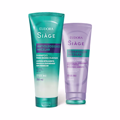 Shampoo Eudora Sìage Antioleosidade Micelar e condicionador Eudora Sìage Hidratação Micelar.