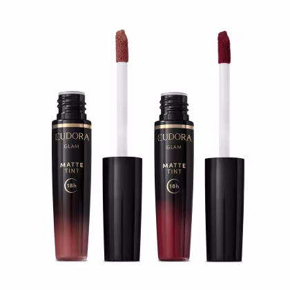 Imagem do produto Combo Batom Líquido Glam Matte Tint: Marrom Nude Icônico 4g + Bordô Intenso 4g
