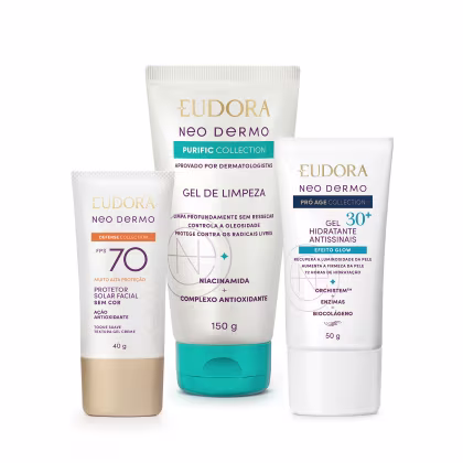 Imagem do produto Eudora Neo Dermo Purific Gel De Limpeza Facial 150g, Protetor Solar Sem Cor Fps 70 40g + Pró Age Gel Facial 30+ 50g