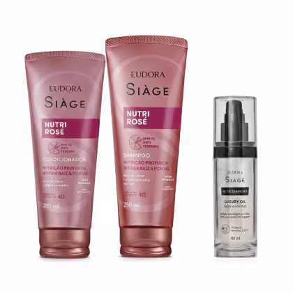 Imagem do produto Combo Siàge: Shampoo Nutri Rosé 250ml + Condicionador Nutri Rosé 200ml + Óleo Nutritivo Siàge Nutri Diamond 60ml