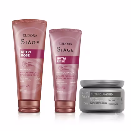 Imagem do produto Combo Siàge: Shampoo Nutri Rosé 250ml + Condicionador Nutri Rosé 200ml + Máscara Capilar Nutri Diamond 250g