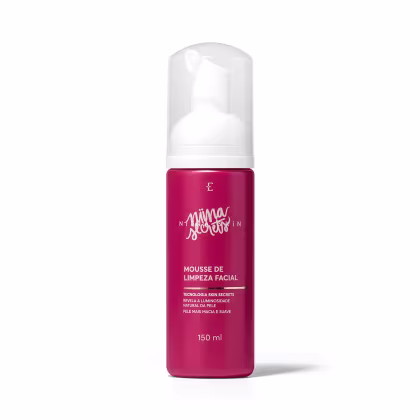 Mousse de limpeza facial Niina Secrets em embalagem plástica cilíndrica rosa com rótulo branco. Produto de 150 ml com tecnologia Skin Secrets para uma pele mais luminosa e suave.
