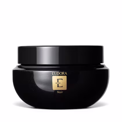 Pote preto Creme Hidratante Desodorante Corporal Eudora Noir, com tampa preta e rótulo dourado com a inscrição "Noir". O produto possui embalagem escura e elegante, com design minimalista.