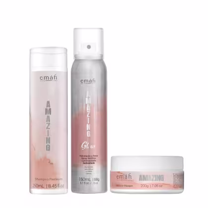 Kit Emáh Hair Care Amazing Triple Glow, 3 produtos.