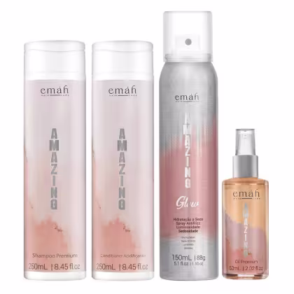 Kit Emáh Hair Care Amazing Quarteto Glow Shine Big, 4 produtos.