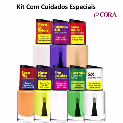 Kit Cora Brasil Cuidados Especiais para as Unhas, 8 produtos.