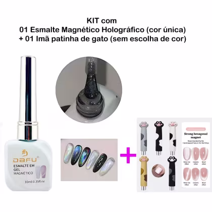 Imagem do produto DAFU - Kit com Esmalte Magnético Led/Uv Holográfico Arco-Íris Efeito Cat Eye + Imã Patinha - 10ml